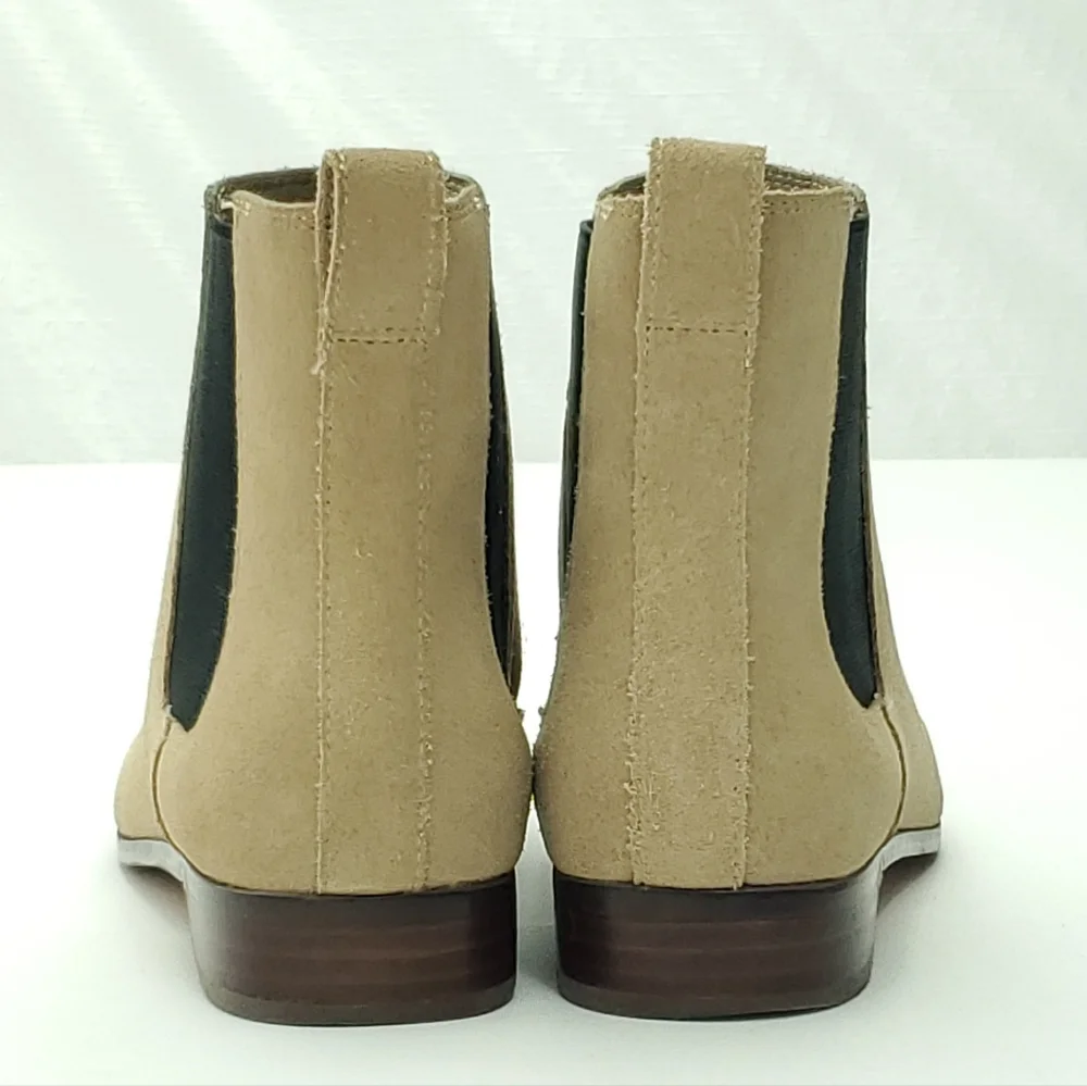 J. Crew Womens Pull-On Chelsea Ankle Boots Suede Leather Low Heel Beige/Tan Sz 8